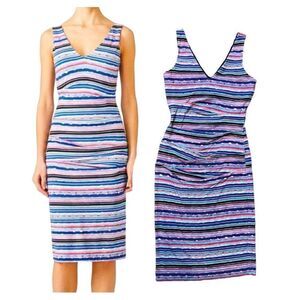 Nicole Miller Collection Wren Jungle Multicolored Striped Tuck Dress Size Small